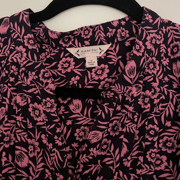 Navy and Pink Floral Tie-Waist Dress - Picture 2 of 3